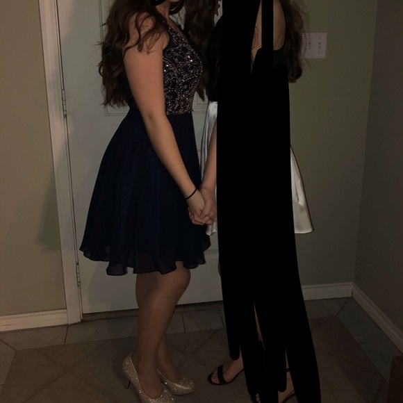 Navy Blue, Gold, And Pearl Semi-Formal Dress - Picture 8 of 8